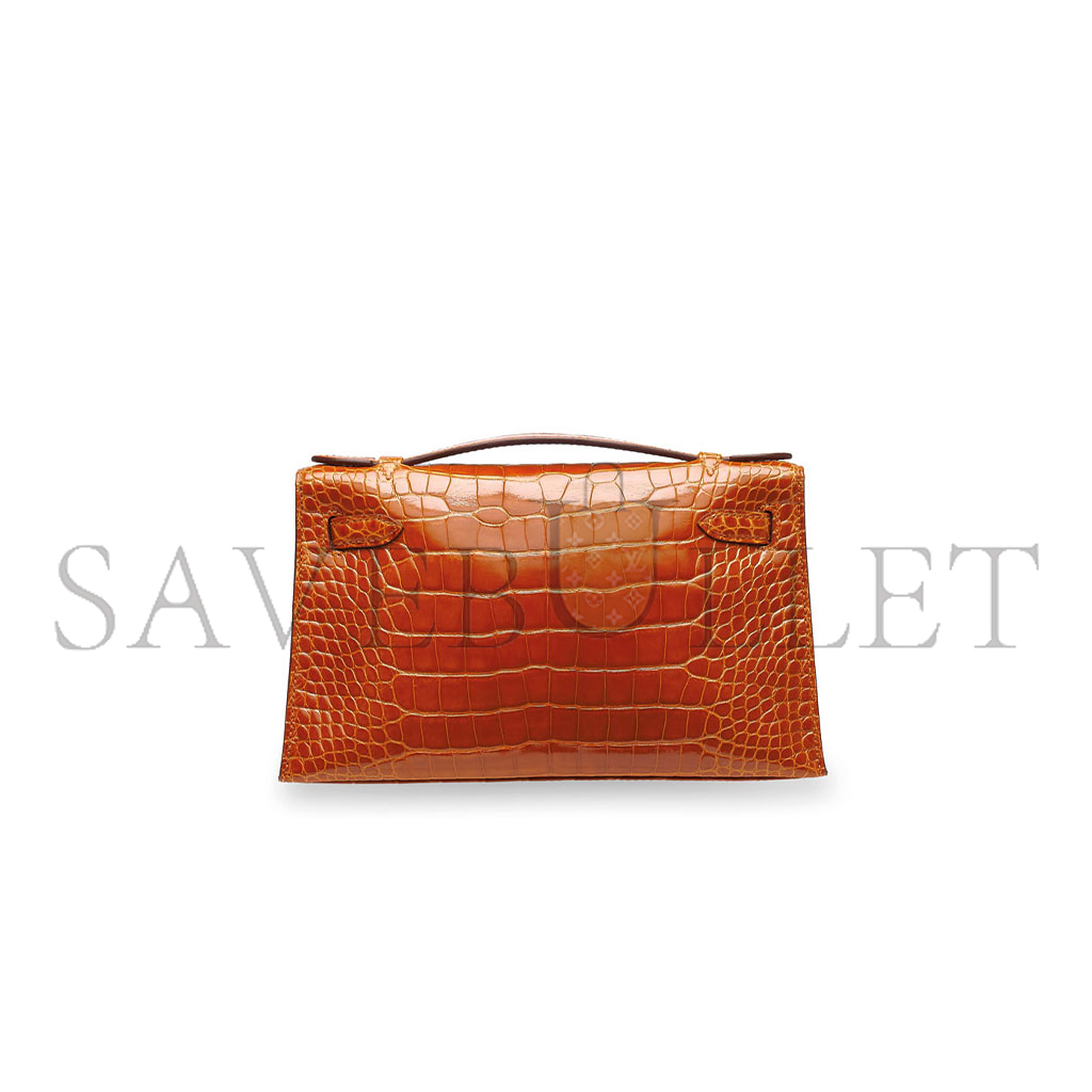 HERMÈS MASTER PAIN DÉPICE ALLIGATOR KELLY POCHETTE WITH PERMABRASS HARDWARE (22*14*7cm) 